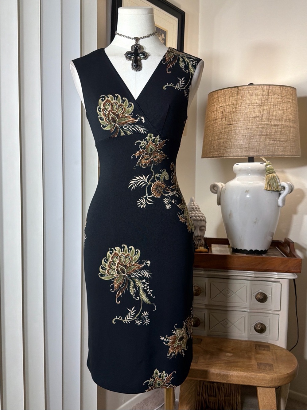 Charlotte Russe Black Floral Wrap-Style Midi Dress